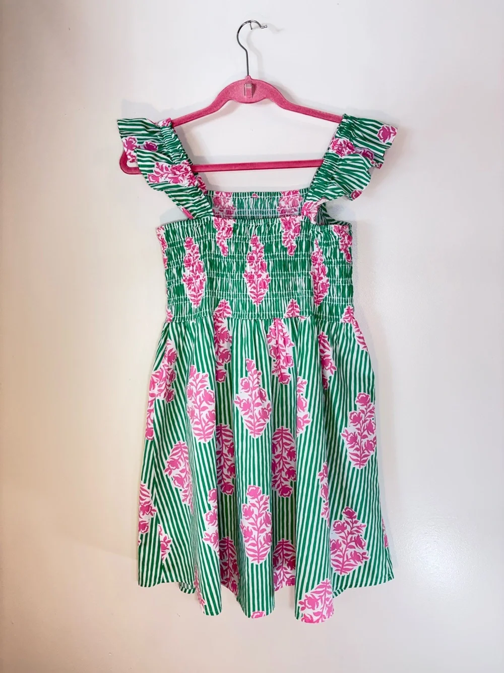 J.Crew Crewcuts Girls 16 Green Pink Striped Smocked Dress CU091 NWT